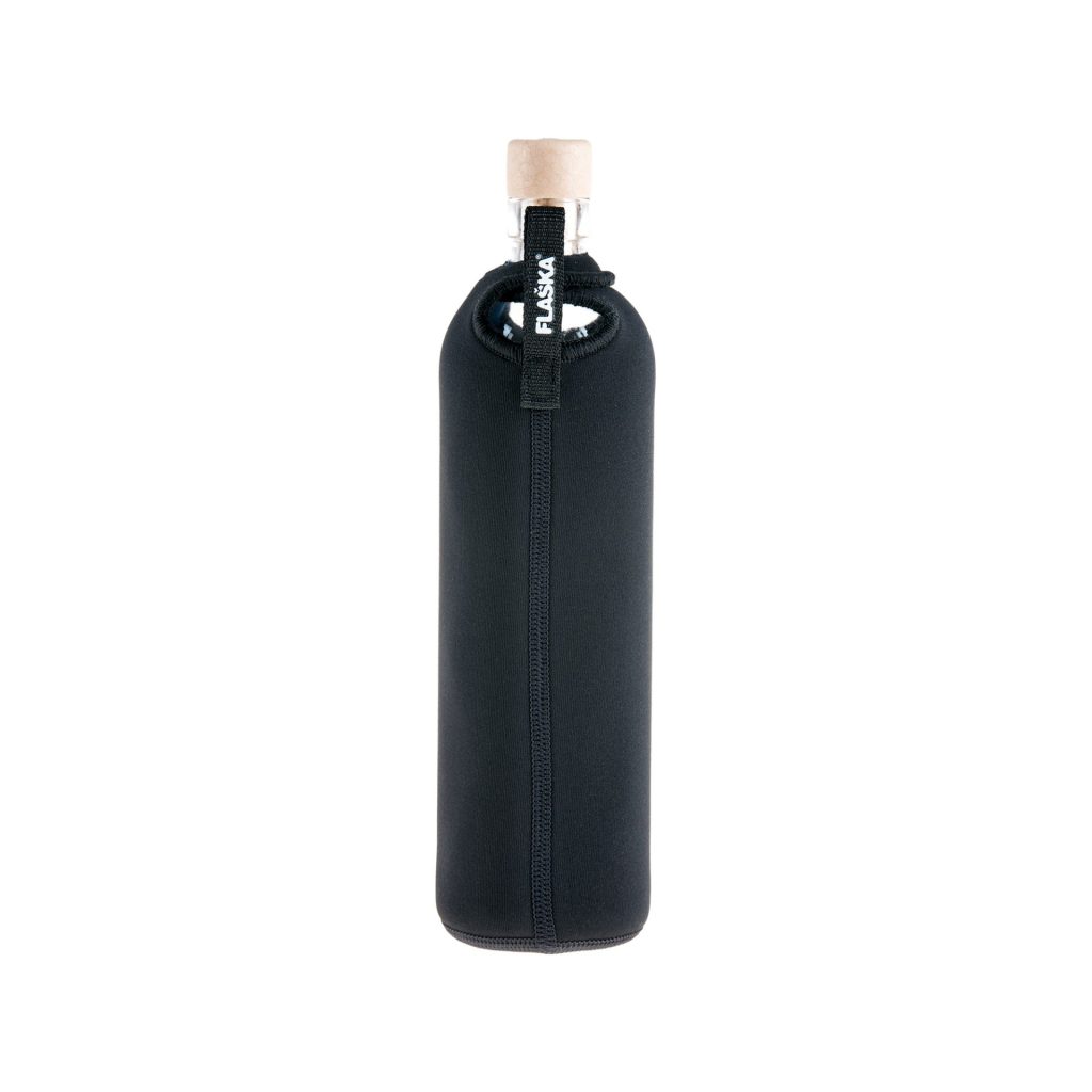 Eco friendly water bottle with tangram sleeve and black neoprene